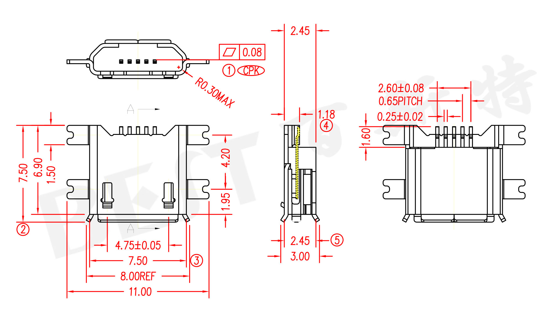 USB插座USB-MC-001-07參考圖紙 USB插座USB-MC-001-07參考圖紙